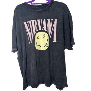 NIRVANA Black Tee with yellow Smiley Design NWOT